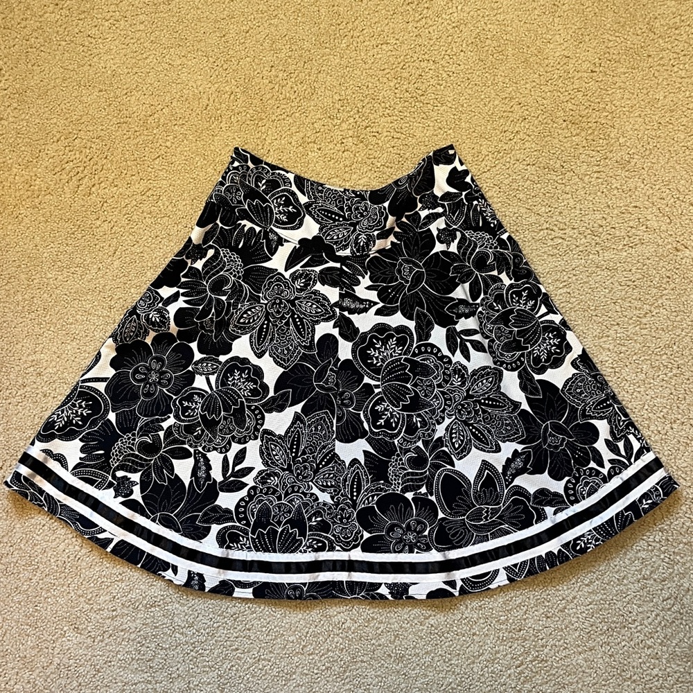 Floral Black and White A-Line Skirt